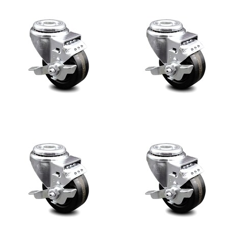 Service Caster 3.5 Inch Phenolic Wheel Swivel Bolt Hole Caster Set with Brake SCC-BH20S3514-PHS-TLB-4